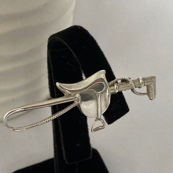 VINTAGE Sterling Silver Saddle Whip Brooch Pin - Picture 12 of 12